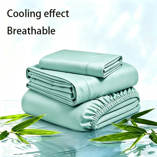 3Pcs Bamboo‑Polyester Blend, Sheet Set 14‑17inch Deep Pocket Fitted Sheet , Flat Sheet & 1 Pillowcase