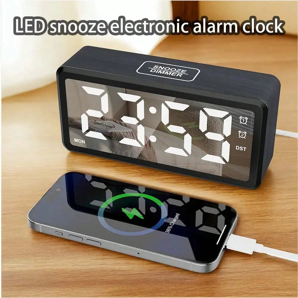 Wooden alarm clock, large LED display screen, 12/24-hour, 4 Colors....