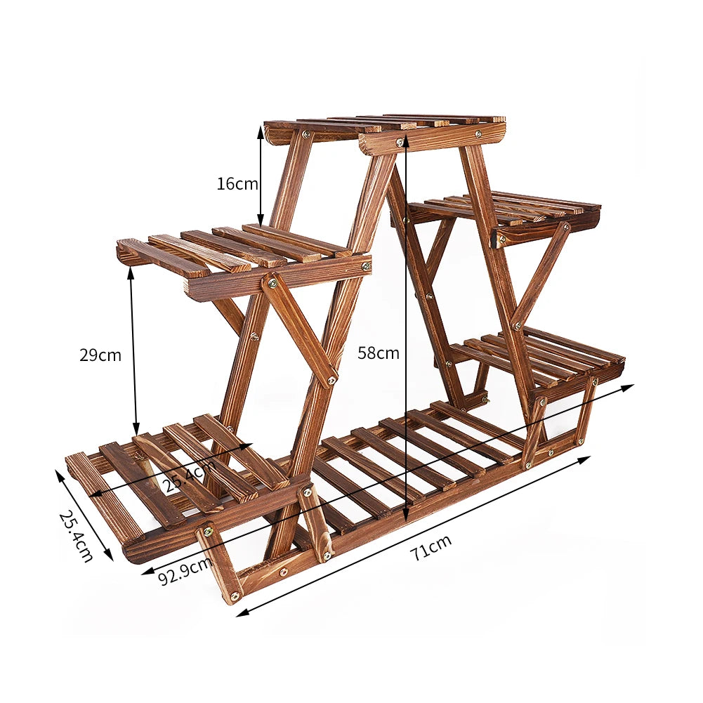 Carbonized Wood 6 Tiered Plant Stand, Indoor Outdoor....