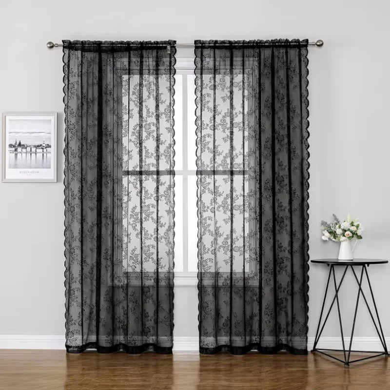 2Panels, 3 Different Solid Color Sheer Curtains with Wave Lace Trim And Floral Patterns,4 Different Sizes....
