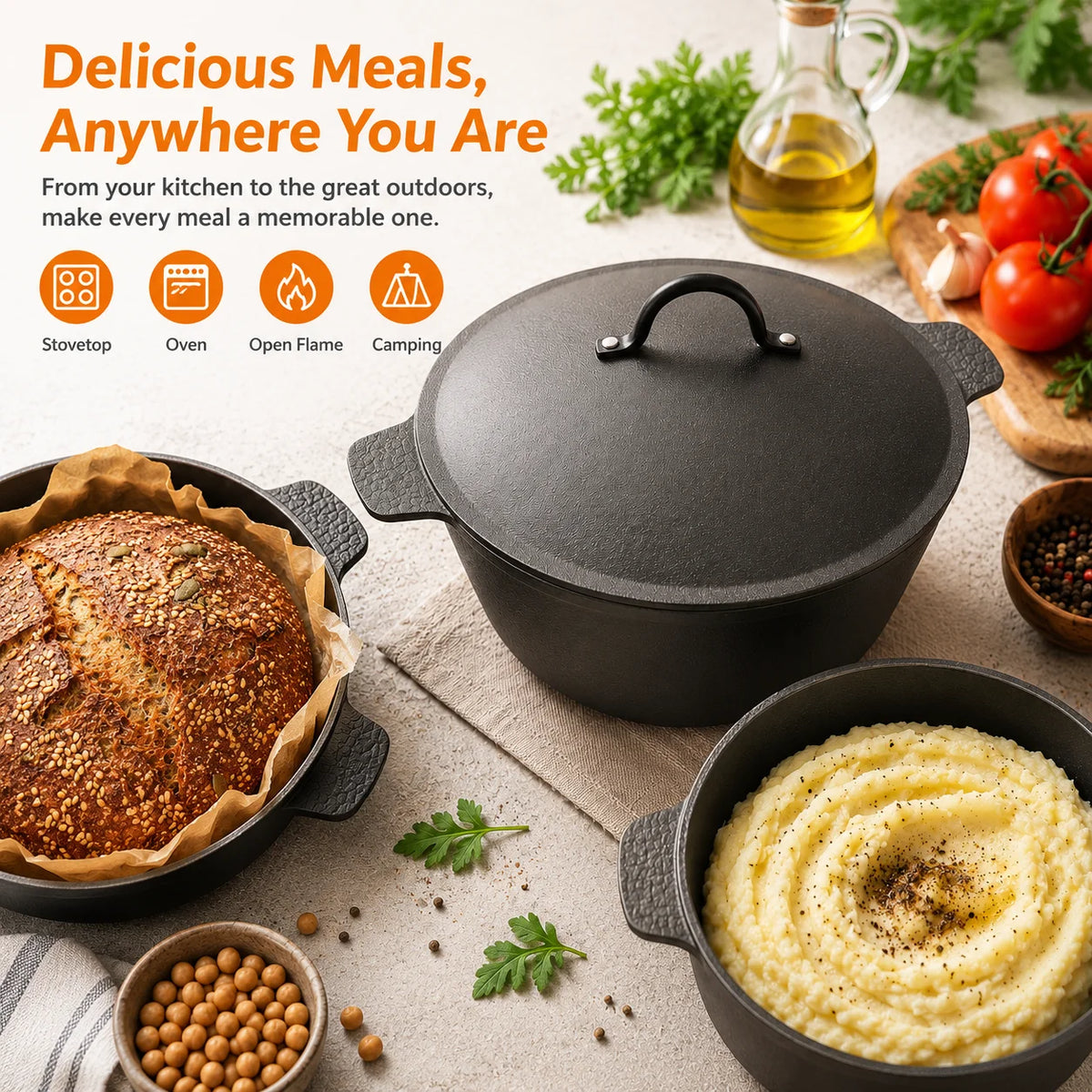 5.2Qt Lightweight Cast Iron Dutch Oven Honeycomb Base Non-Stick, Non- Stick.......