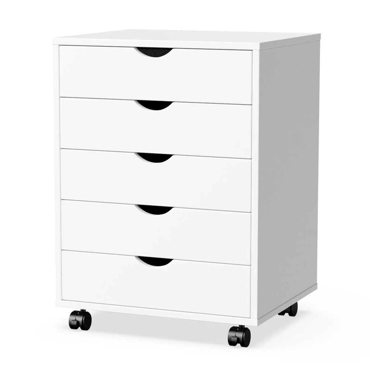 Wood Nightstand Cabinet 5 Drawers Waterproof Surface, Rotating Wheel