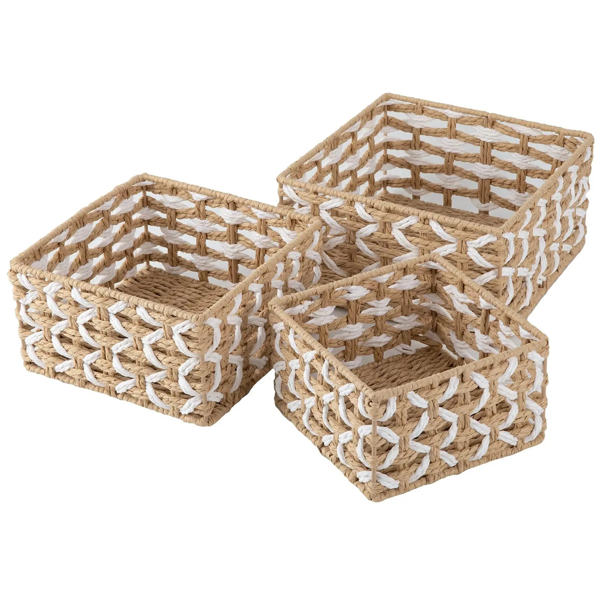 Hand Woven Willow Baskets, Set of 3-Yellow & White