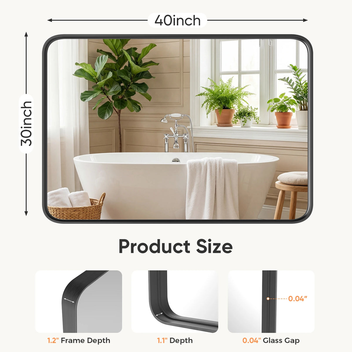 Rounded Rectangle Wall Mirror with Matte Brush Metal Framed ....
