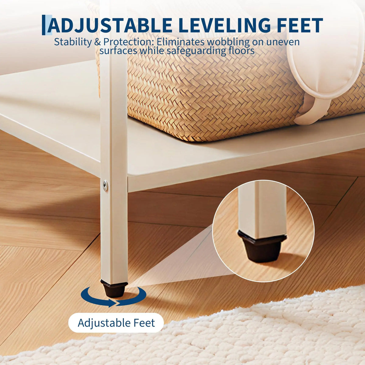 Nightstand With Charging Station, 3-Tier With Fabric Drawer, Metal Frame