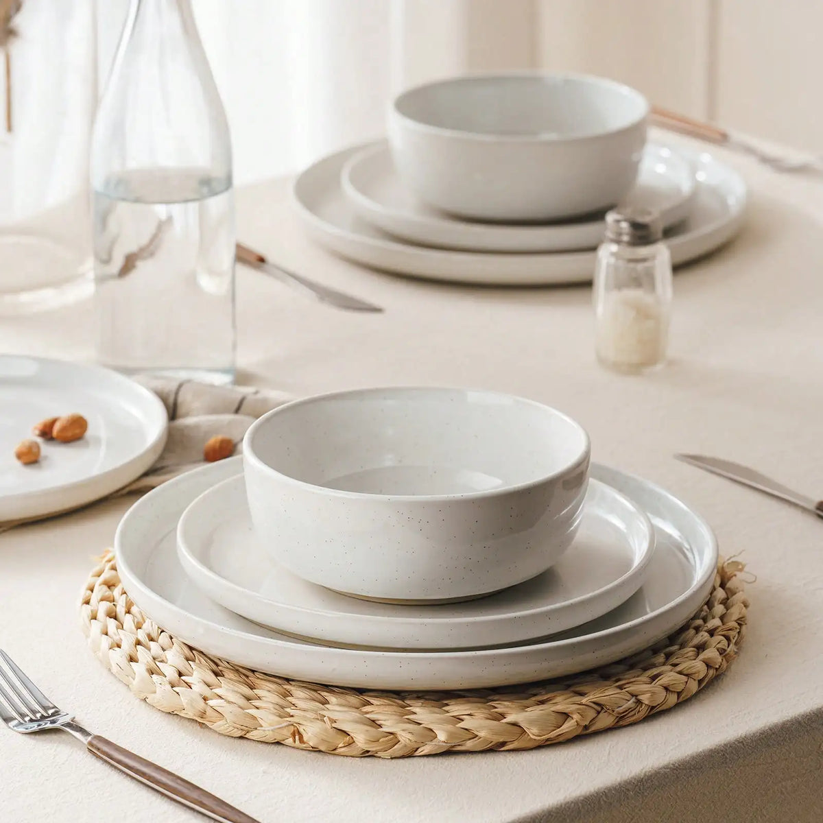 Dinnerware Set For 4 Off White Speckled Glazed Ceramic Stoneware 12 Pieces Plates And Bowls Set Microwave Safe.....