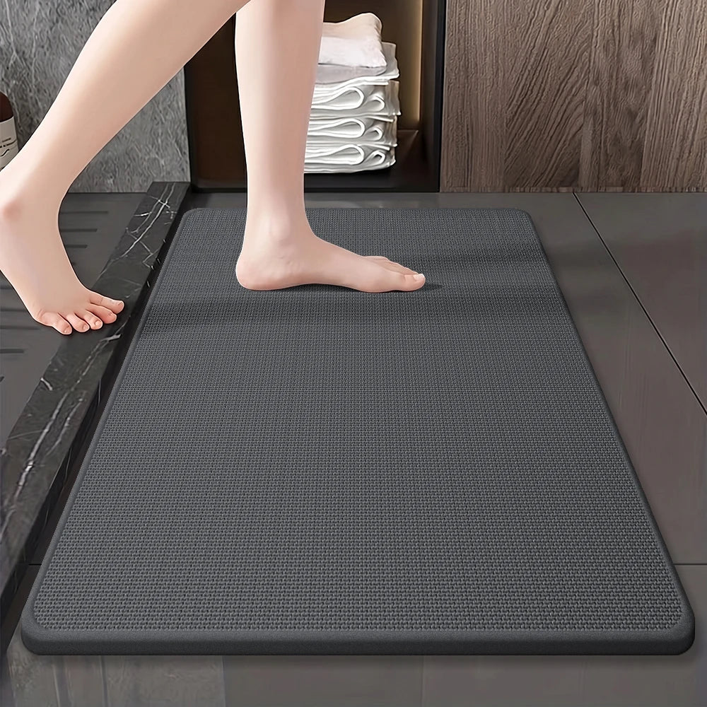 Woven-Texture Square Bath Mat, Water Absorbent with Rubber Backing, Non-Slip
