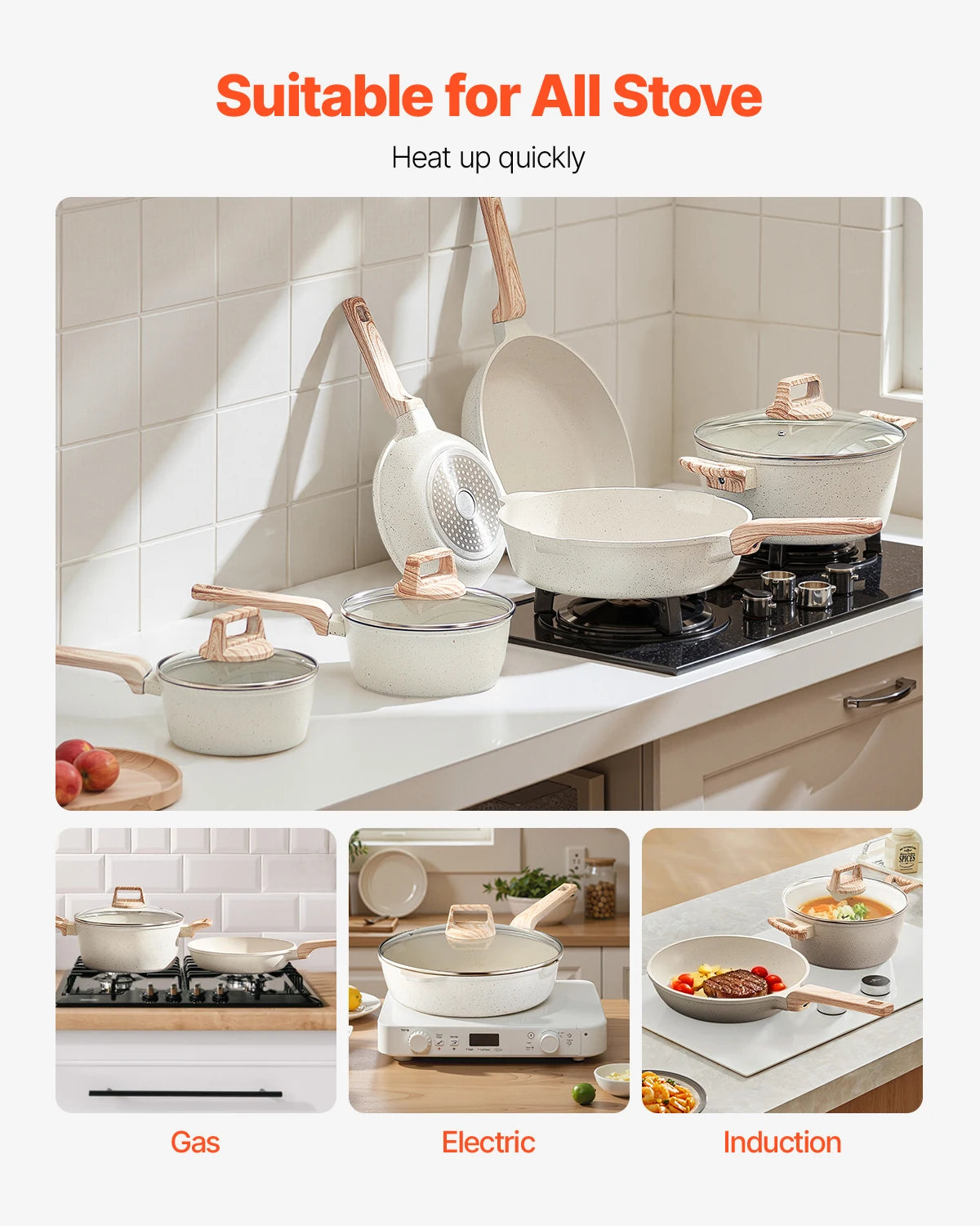 17 Piece Granite Nonstick Induction Cookware Set, with Pan Protector