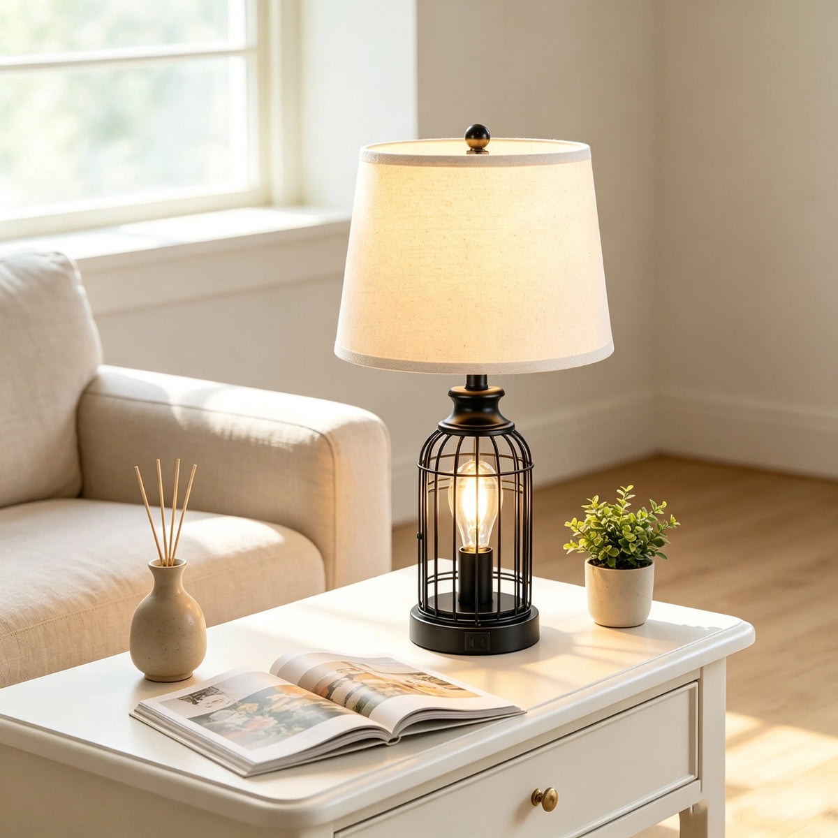 Table lamp Modern Minimalist European Hardware double layer cloth cover