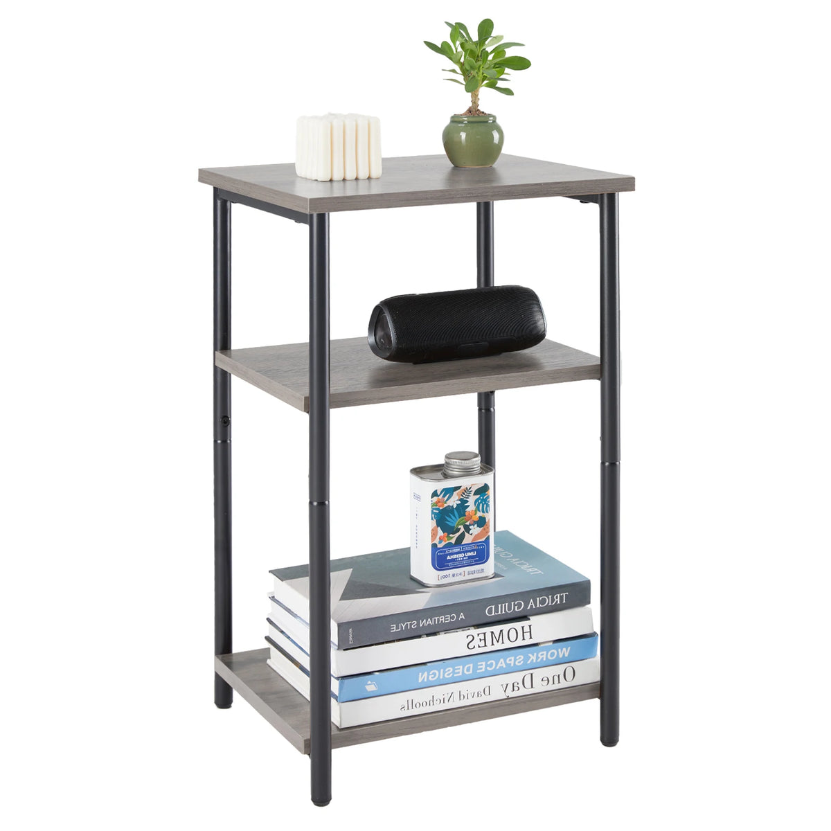 JHK 2/3-Tier End Tables with Adjustable Feet Steel Frame
