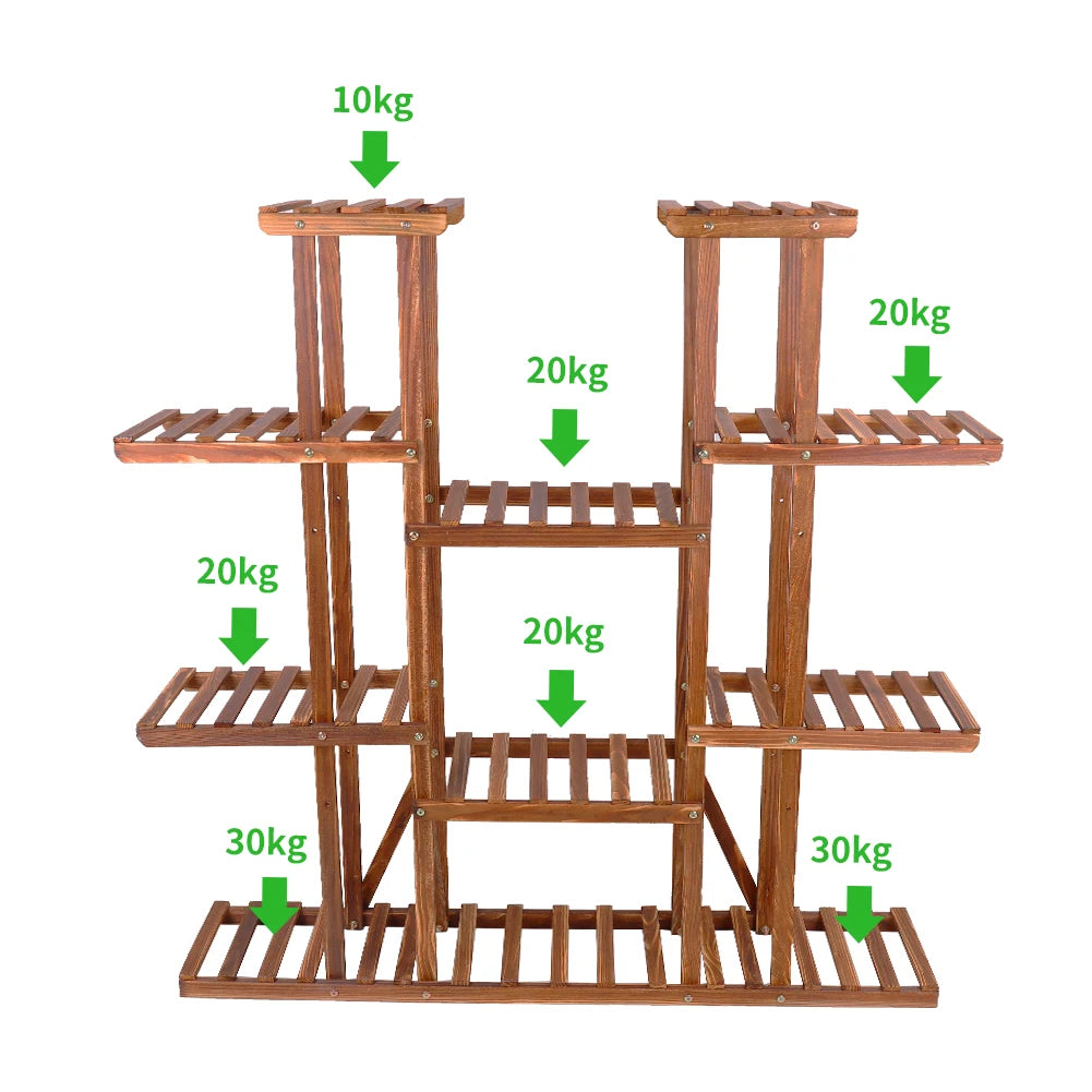 Large 11 Tiered Wooden Plant Stand Carbonized wood, Widen Pot Shelf Holder, Indoor Outdoor.....