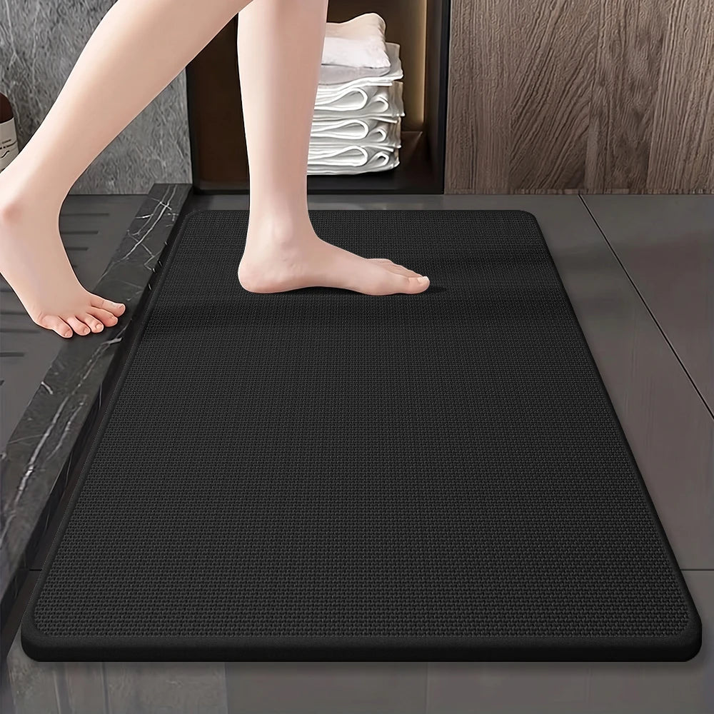 Woven-Texture Square Bath Mat, Water Absorbent with Rubber Backing, Non-Slip