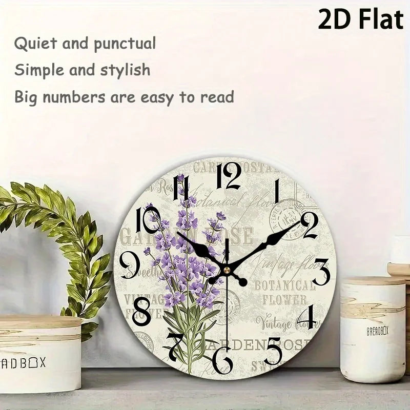 Vintage !2 Inch Wooden 2 D Print Wall Clock, AA Batteries Not Included
