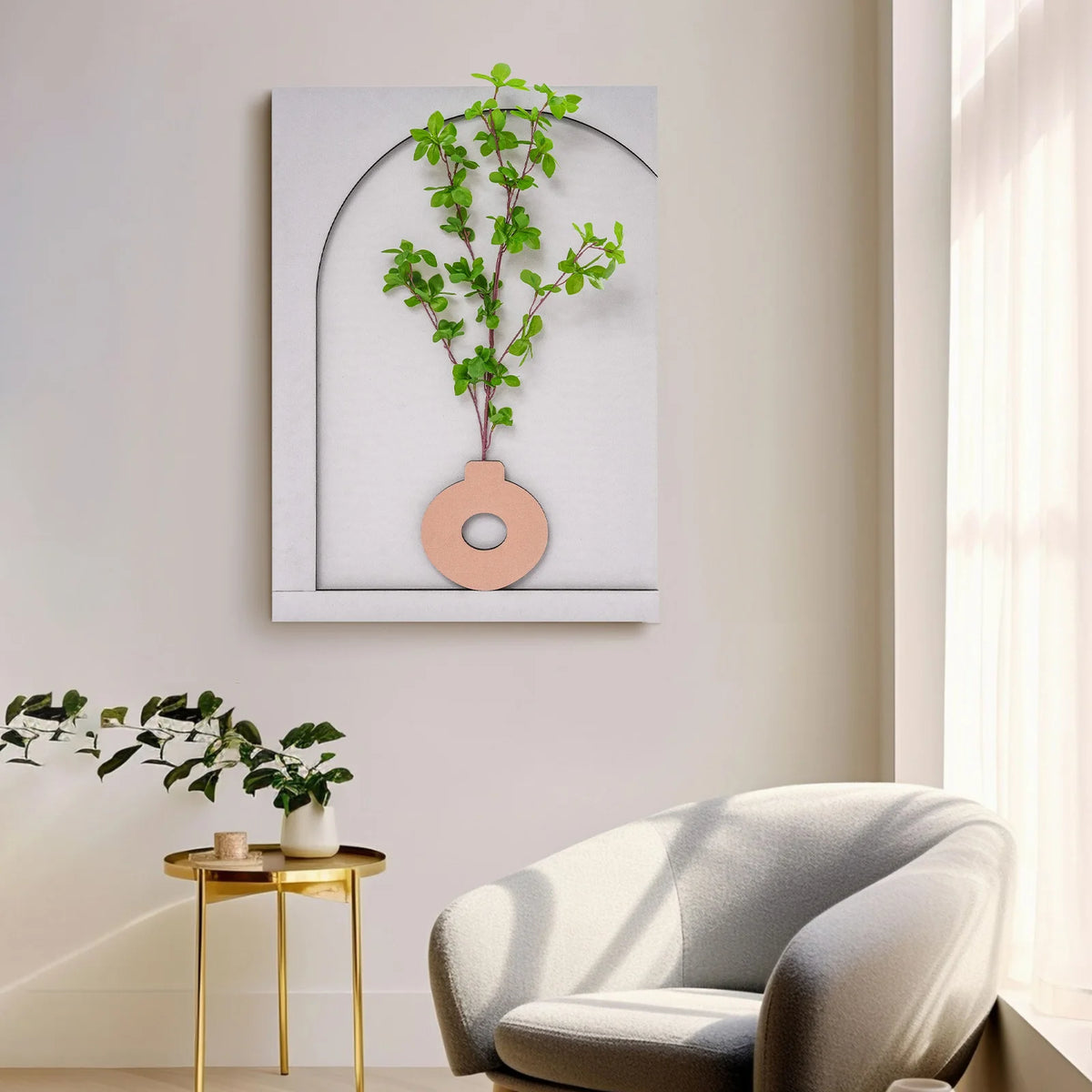 Wall-Mounted Sandstone Wall Art with LED Light & Simulated Plant, Handcrafted 50x70cm 3-Level Dimming Remote Control...