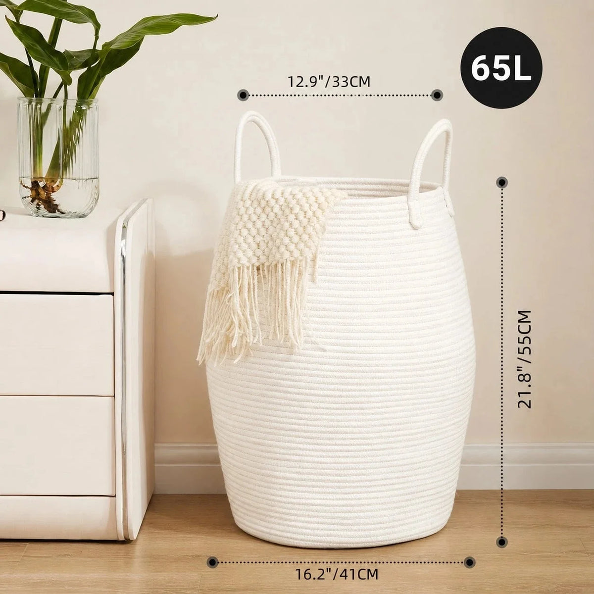 Woven Wicker Basket, Cotton Rope Laundry Hamper With Handles....