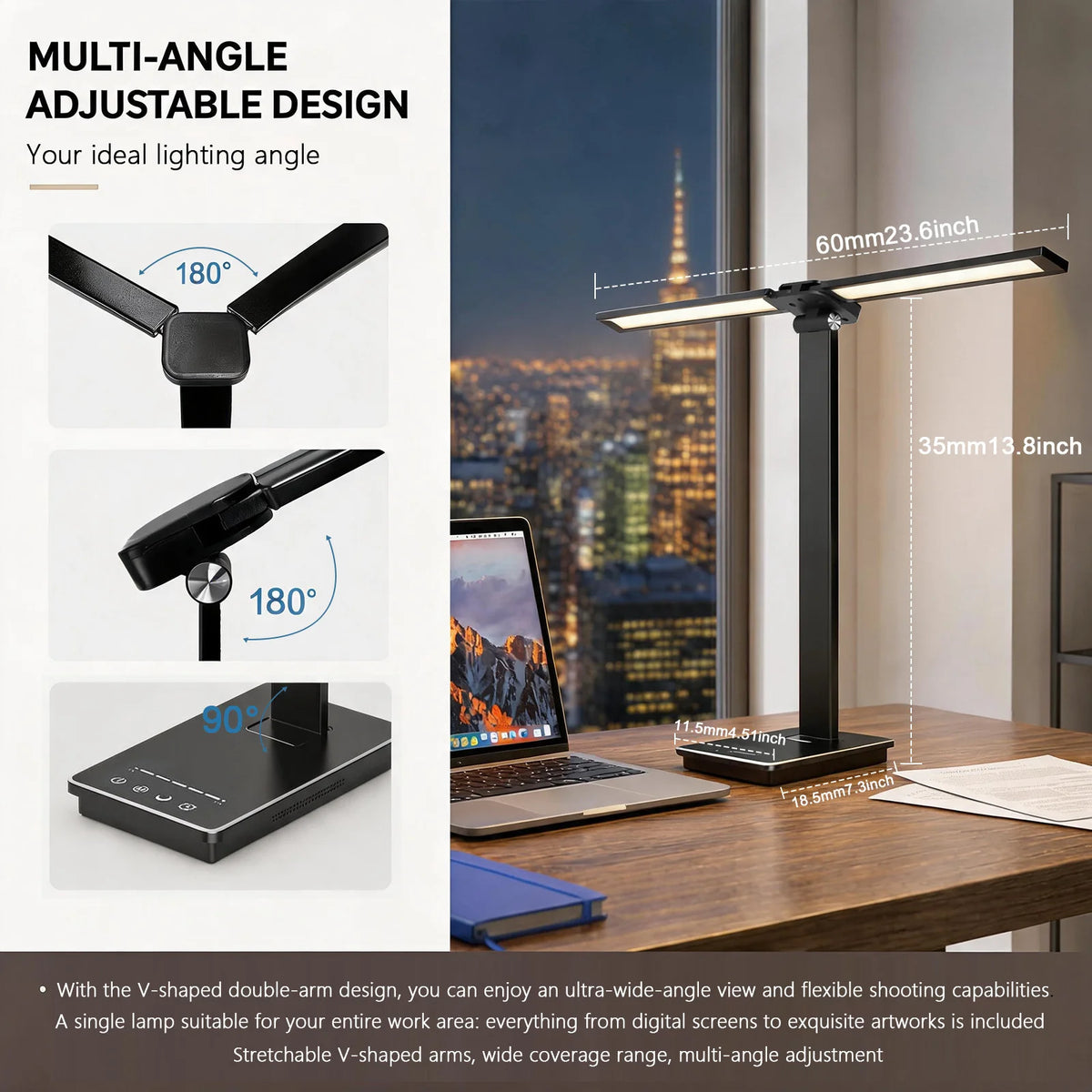 Double Head LED Desk Lamp 13W USB Power 88 LEDs Foldable Reading Light 5 Color Modes Dimmable Adjustable