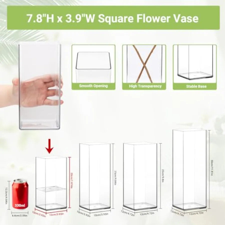 Plastic Vase, 4" W x 8" H Acrylic Flower Vase