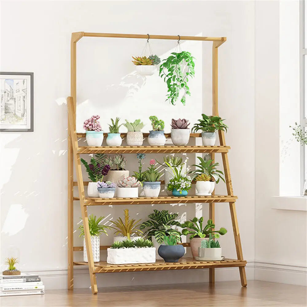 3 tiers Folding Bamboo Plant Stand, Flower Pot Shelf