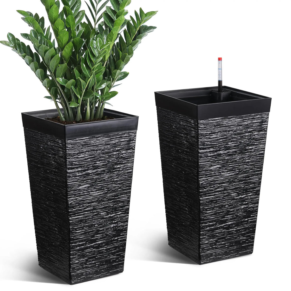 22.5'' Tall Planters Set Of 2, Self Watering Outdoor Indoor With Water Monitor System