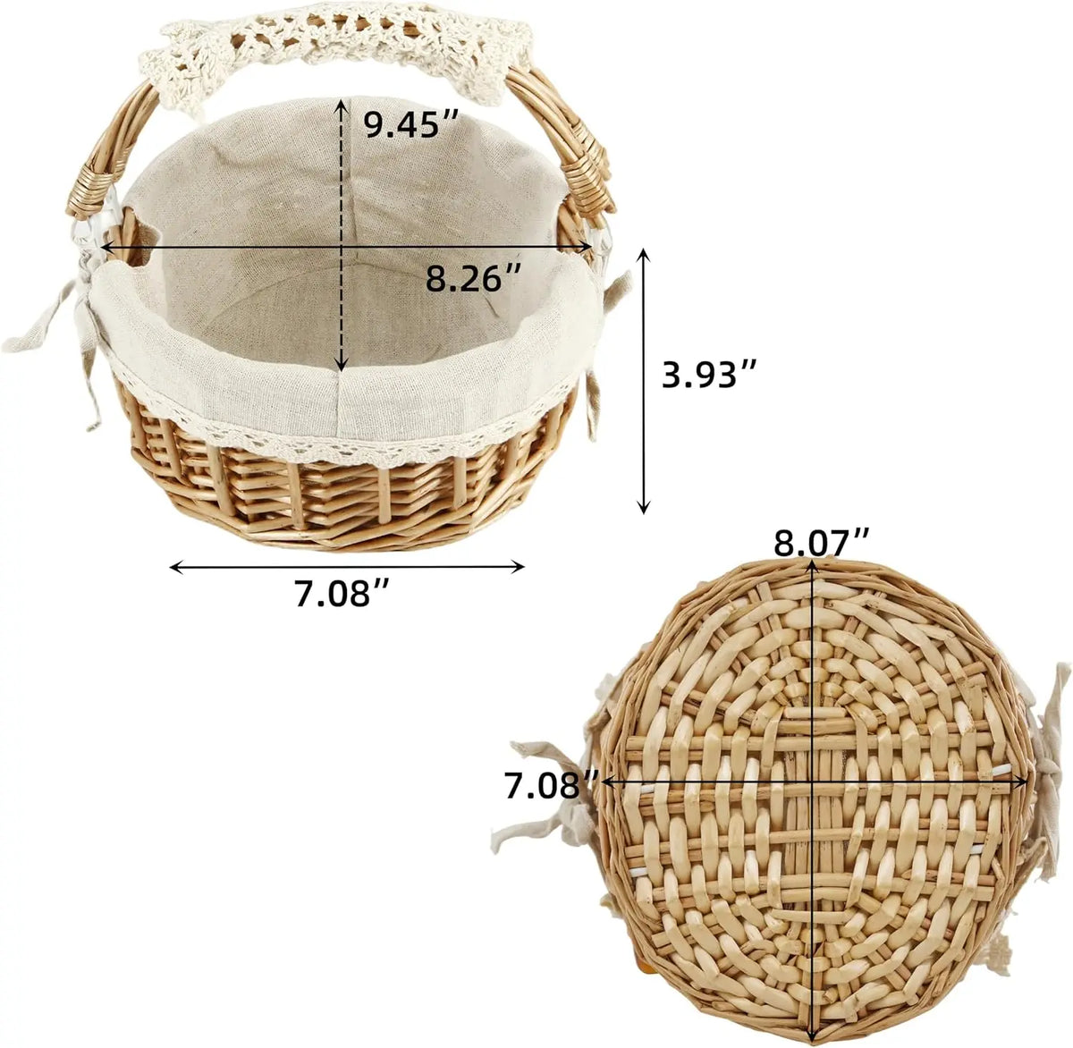 Woven Willow Wicker Basket with Handles, Storage Basket (Beige Lace)