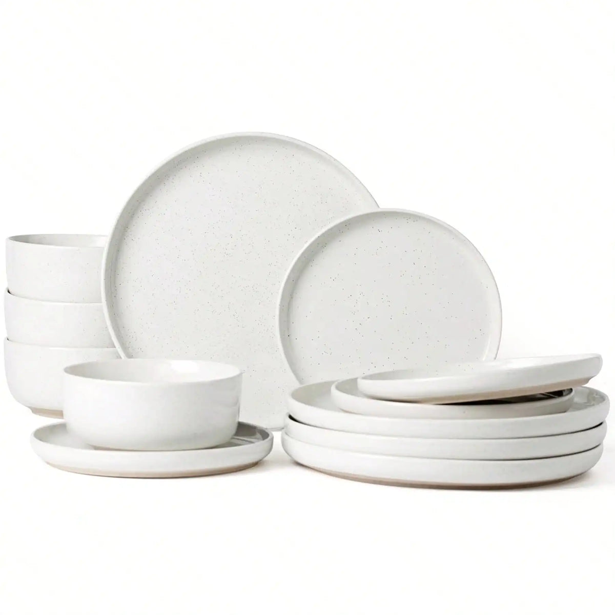 Dinnerware Set For 4 Off White Speckled Glazed Ceramic Stoneware 12 Pieces Plates And Bowls Set Microwave Safe.....