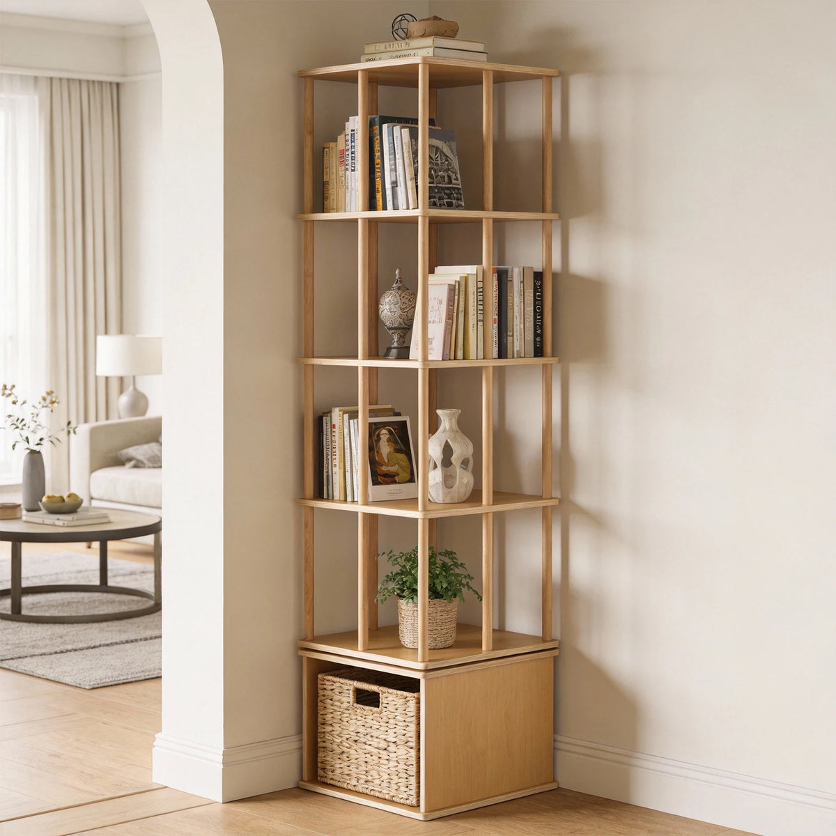 5-Tier Rotating Bookshelf, Solid Wood Bookcase, Freestanding Revolving Shelf.....