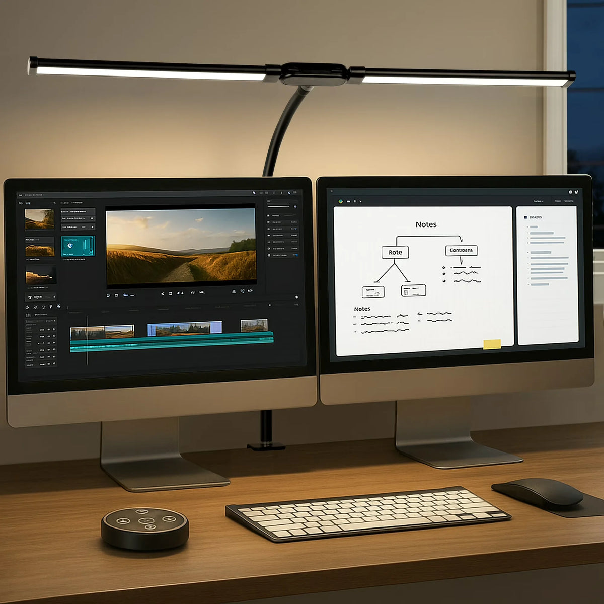 Double Head LED Desk Lamp with Clamp Dimmable 3 Color Modes 10 Brightness USB Adjustable...
