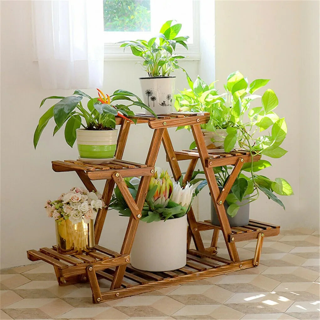 Carbonized Wood 6 Tiered Plant Stand, Indoor Outdoor....