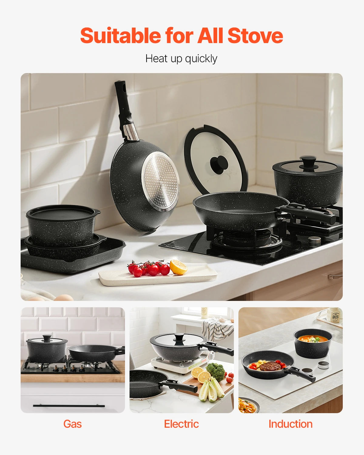 17 Pcs Nonstick Granite Pots and Pans Cookware Set....
