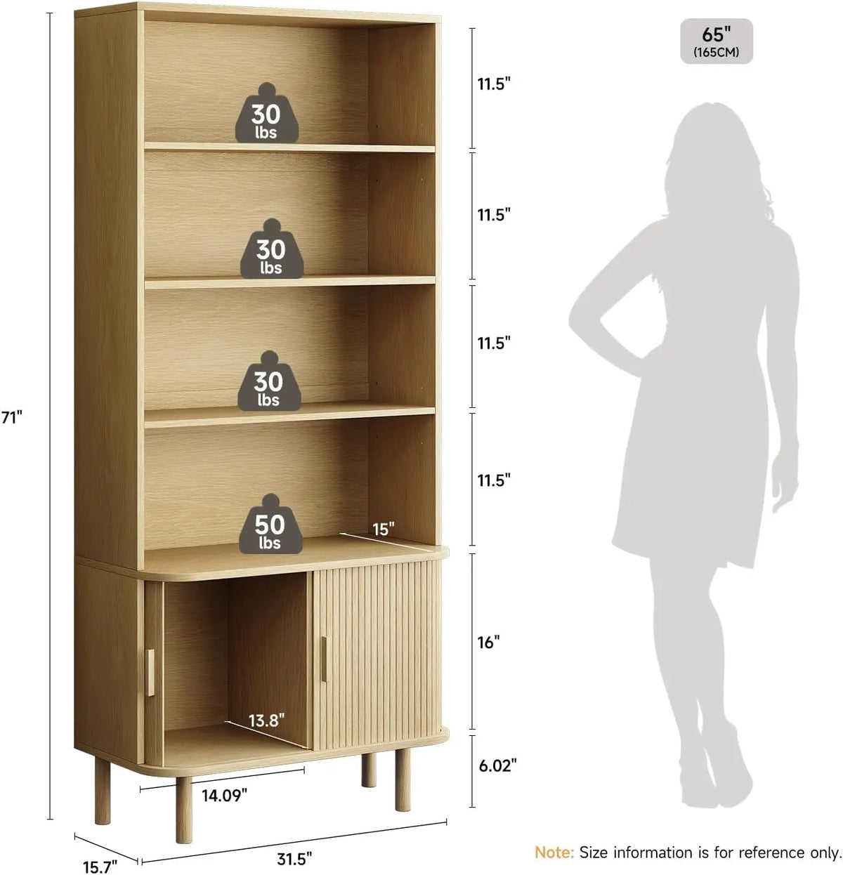 71 Inch Sliding Door Wooden Bookshelf with Adjustable Shelves, Freestanding.....