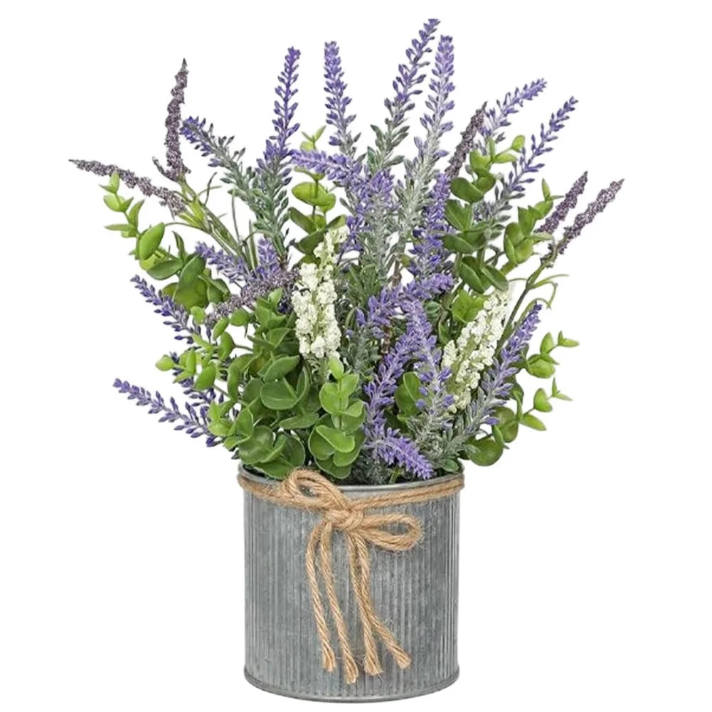 2-Piece Lavender Artificial Flowers & Foam Fruit+Eucalyptus Set, with Galvanized Metal Bucket