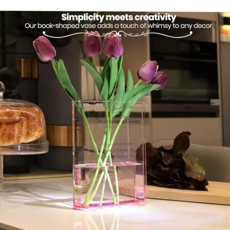 Book Vase, Acrylic Clear Book-Shaped Flower Vase Simplicity