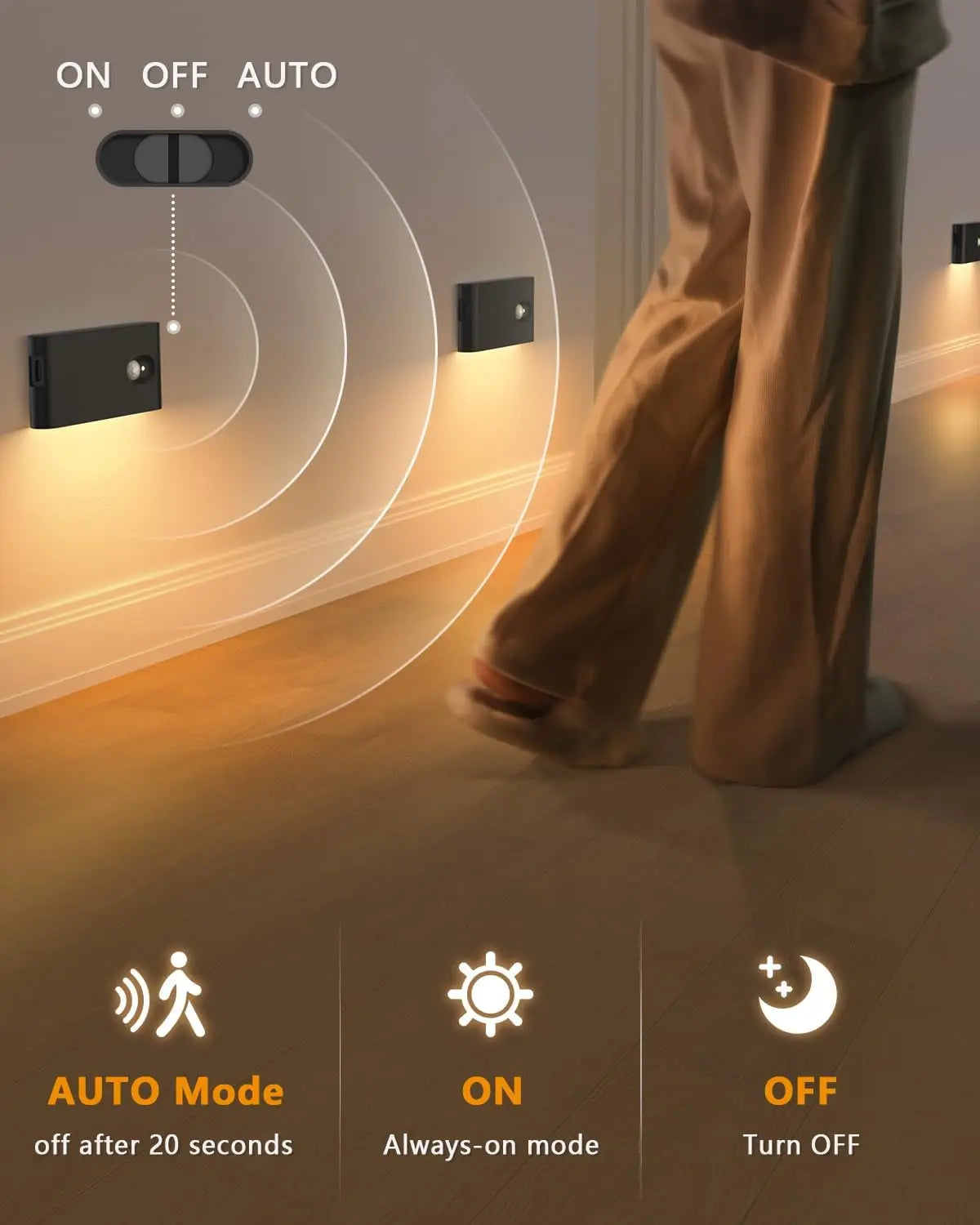 4/8 Pack Motion Sensor Wireless Stair Lights Indoor Battery USB Rechargeable Night Lights for Stairway Or Closet