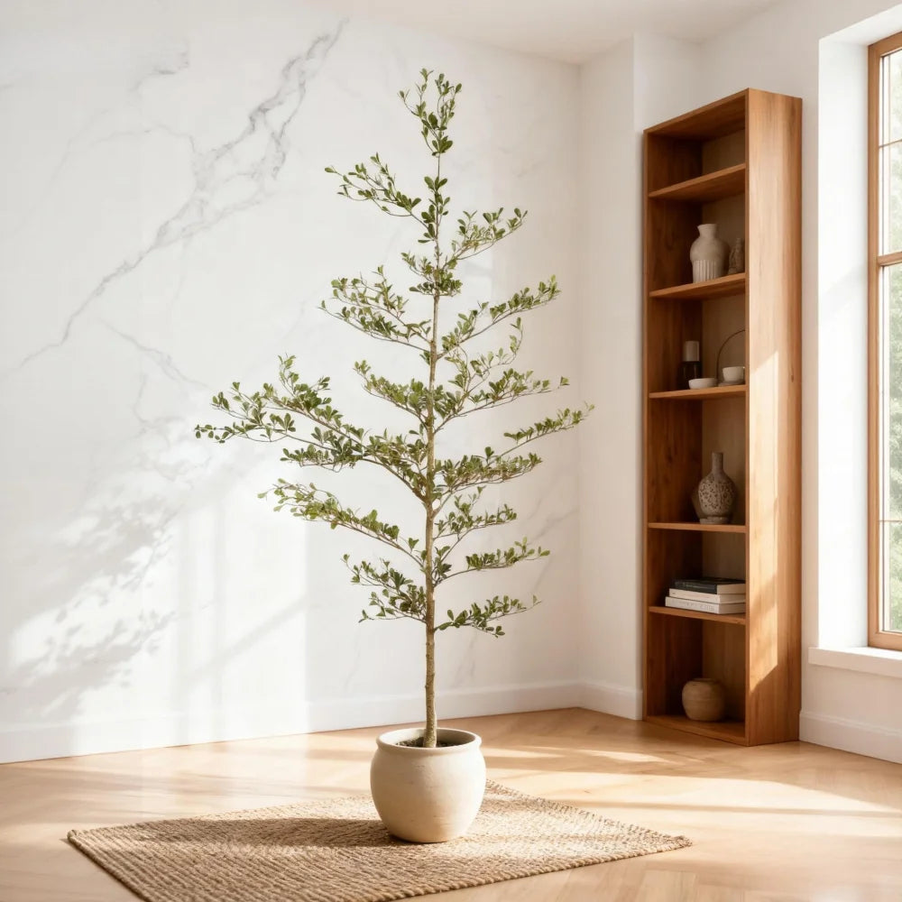 Artificial Black Olive Tree with Black Plastic Pot, Realistic Tall Indoor