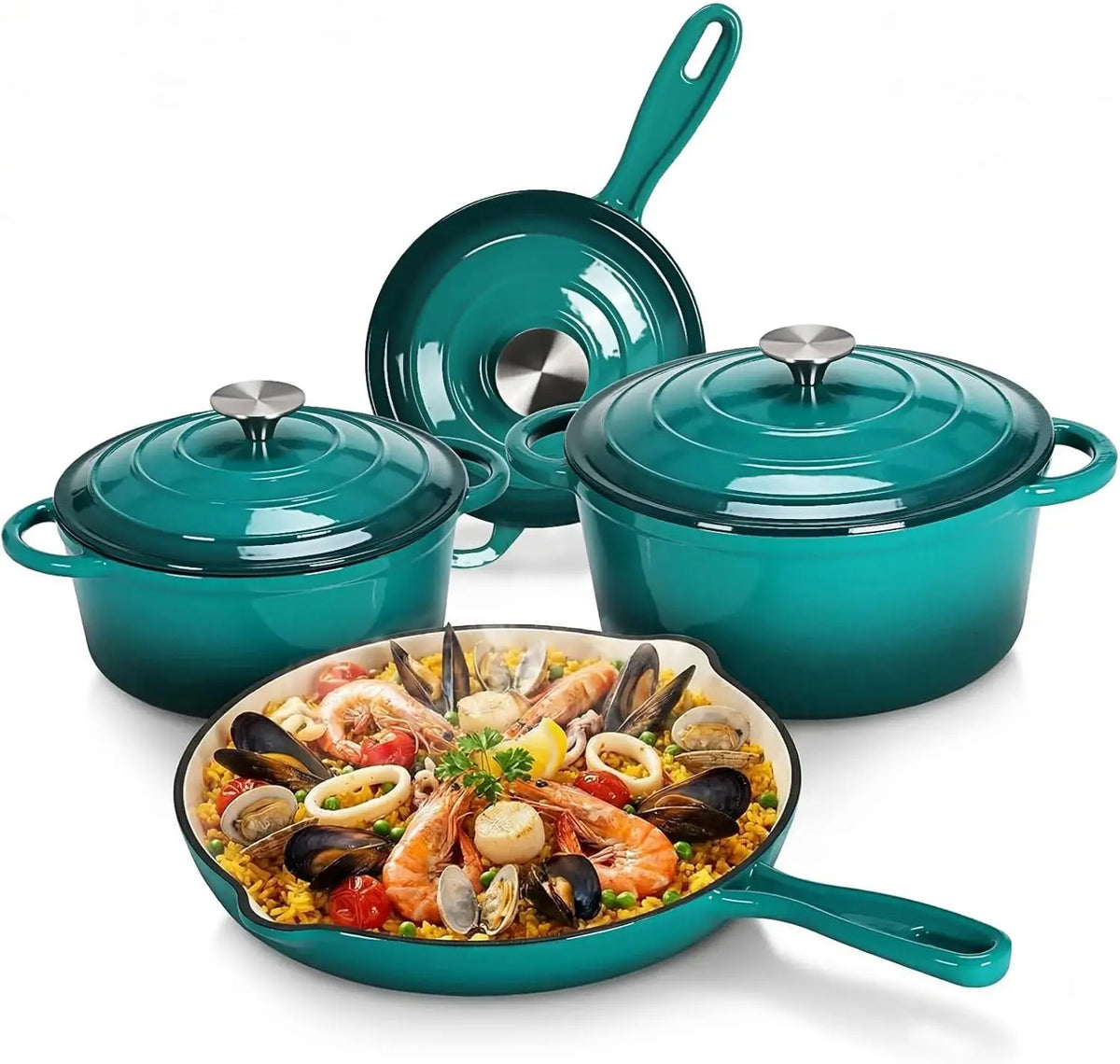 Nonstick Enameled Cast Iron Cookware Set, 7Pcs Pots and Pans Set.....