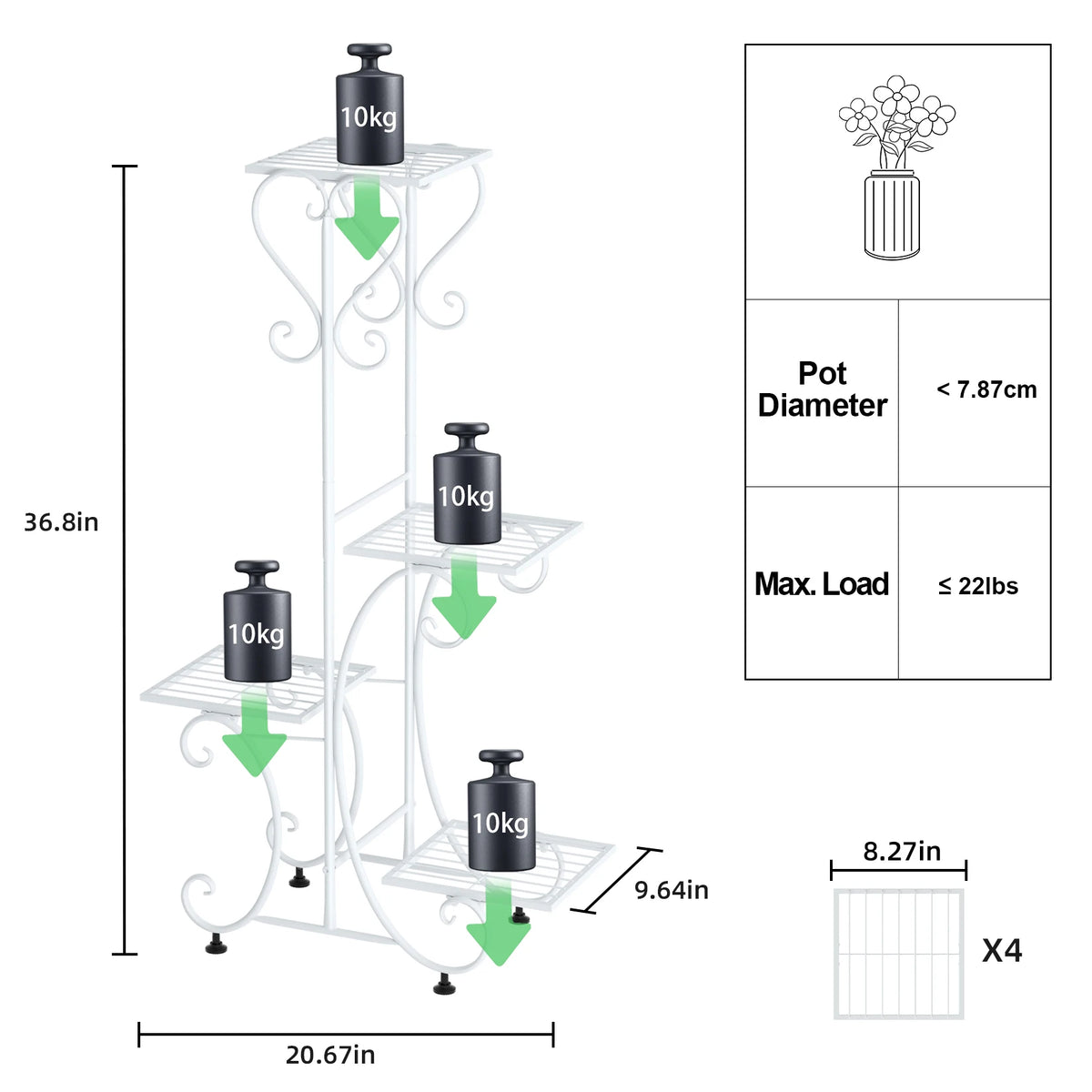 4 Tier Metal Plant Stand for Indoor Outdoor, Black and White