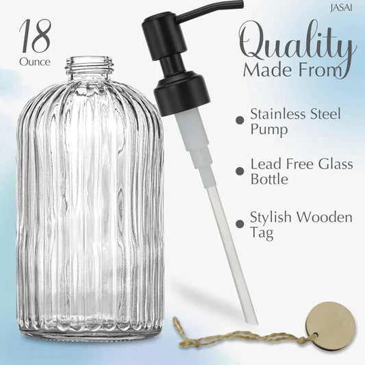 18oz Glass Soap Dispenser with Black Rust-Proof Pump....