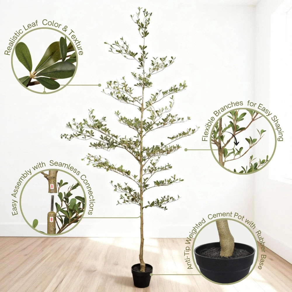 Artificial Black Olive Tree with Black Plastic Pot, Realistic Tall Indoor