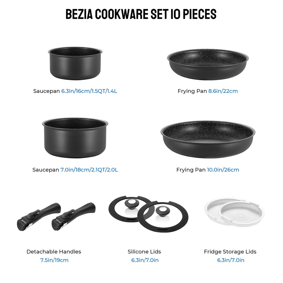 10 Pieces, Induction Cookware Set Nonstick with Removable Handles, Dishwasher Safe.....