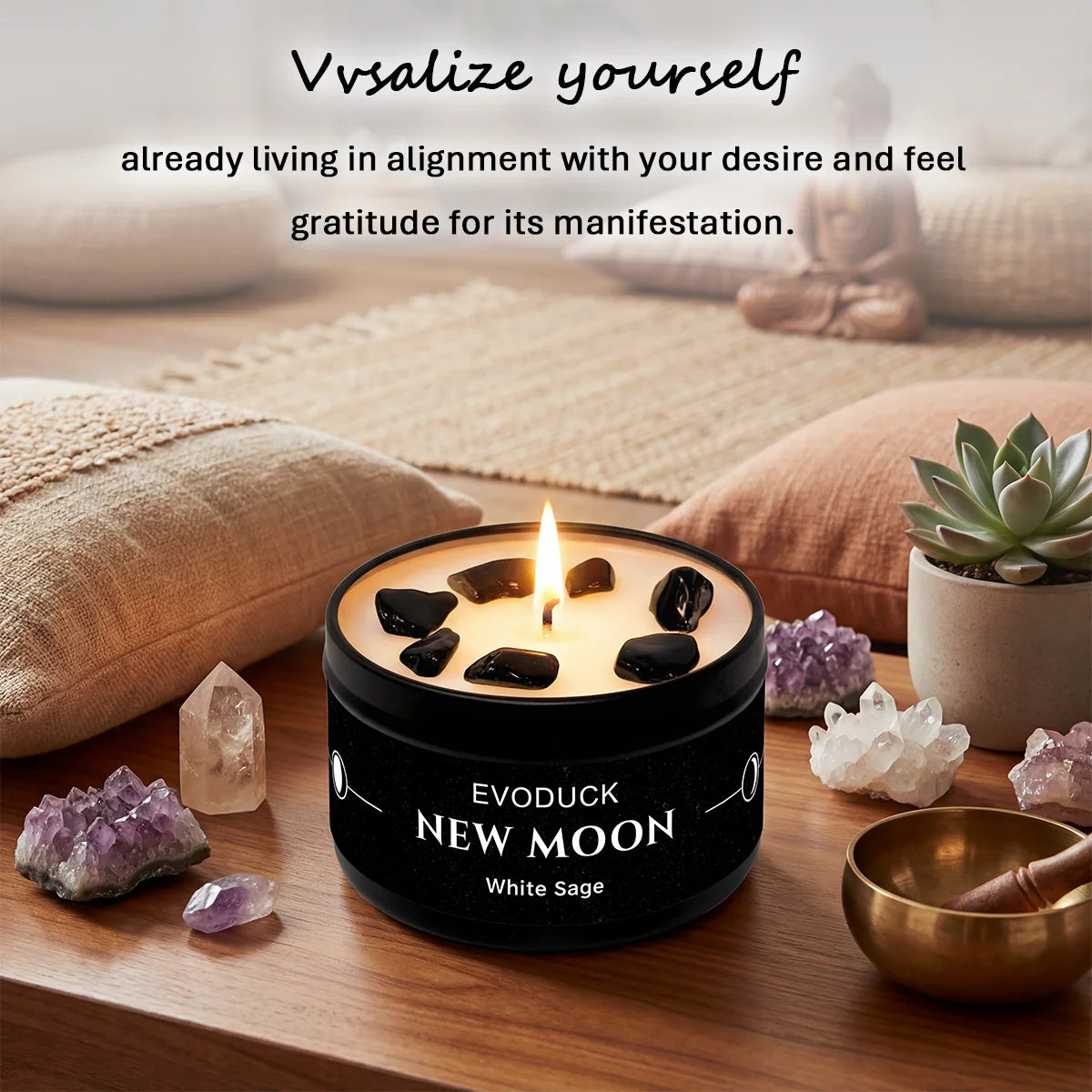 Moon Phase Crystal Scented Candle Set, 3oz White Sage, Lemongrass, Jasmine and Lavender Aromatherapy, 9 Different variations Sets.....