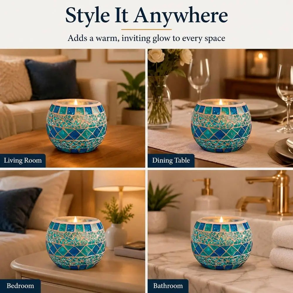 Mosaic Glass Tealight Candle Holders, 3 in High by 3.5 in Wide.....