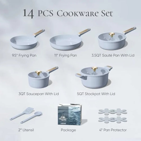 14pcs Ceramic Cookware Set Nonstick, Dishwasher Safe, Light Blue, And Black.....