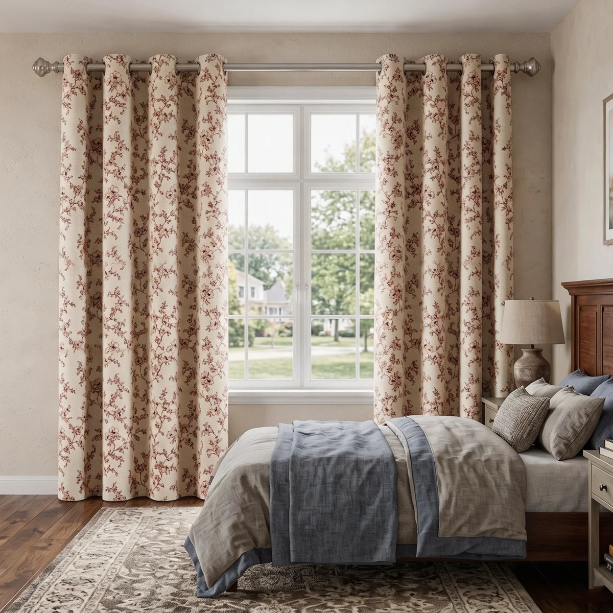 4 Sizes 2 Panels Floral Print Blackout Curtains, Grommet Top, 4 Colors.....