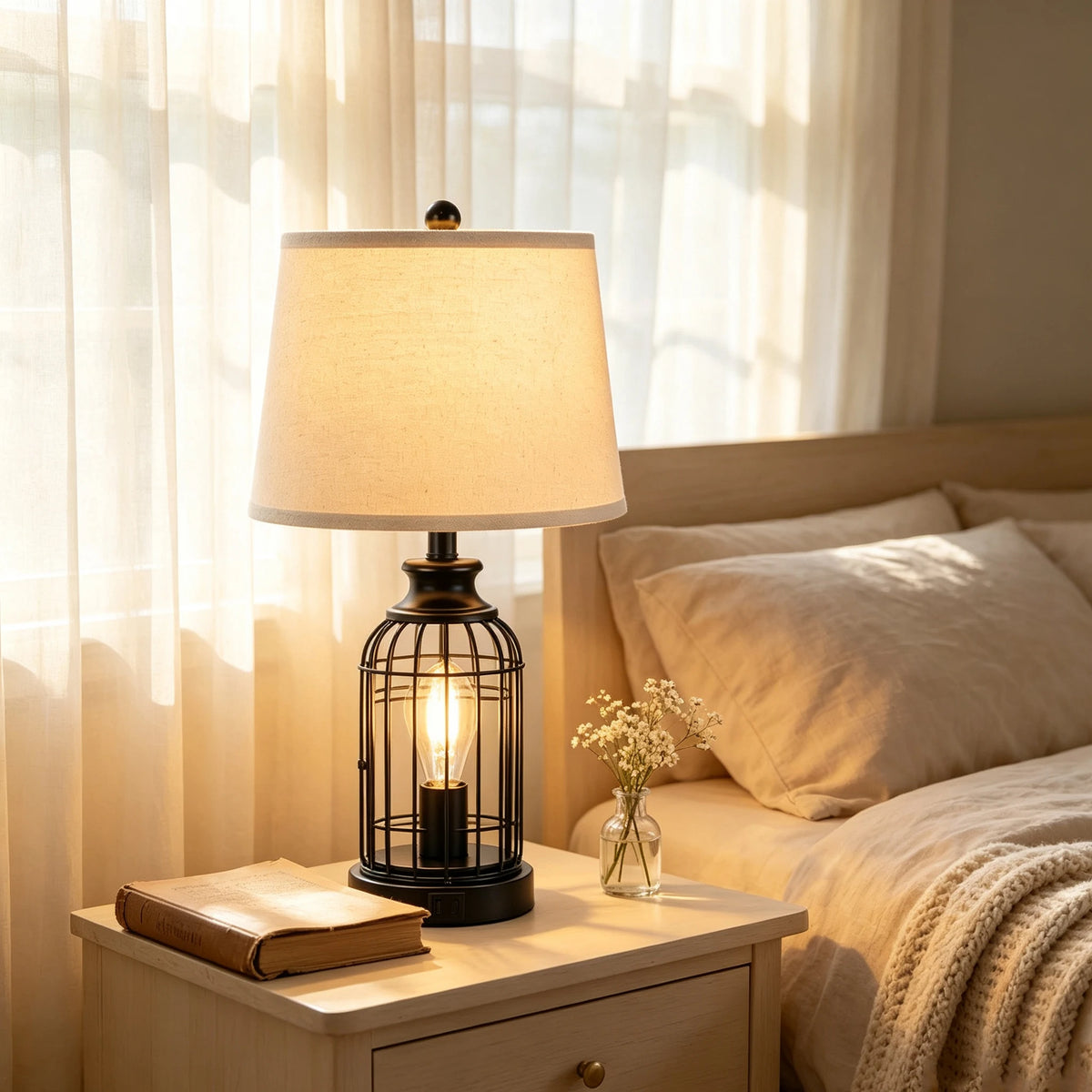 Table lamp Modern Minimalist European Hardware double layer cloth cover