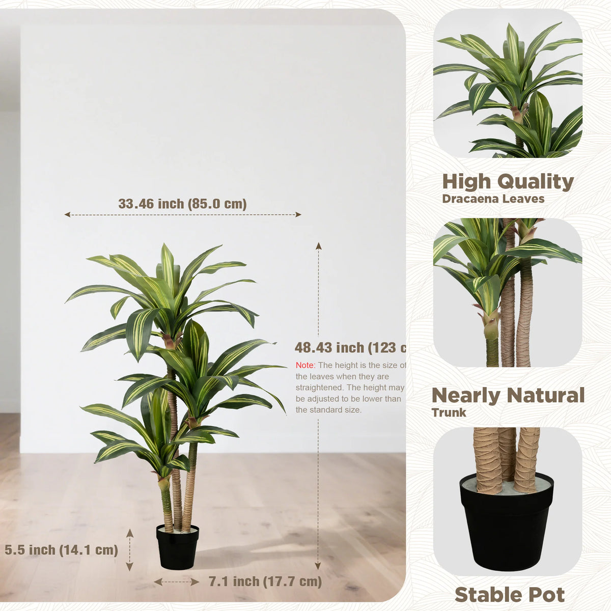 4ft/5ft/6ft Artificial Dracaena Tree in Pot - Realistic Tropical Plant with Easy Assembly,