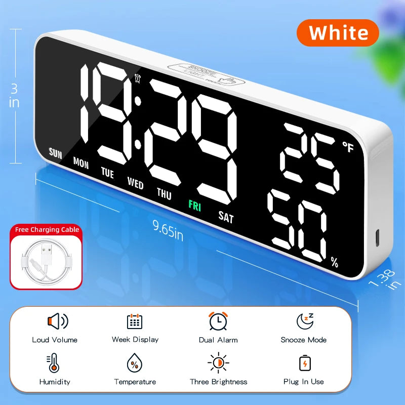 Large Display Digital Alarm Clock with Dual Alarms, Temperature, Humidity, Week Display, USB-C Rechargeable.....