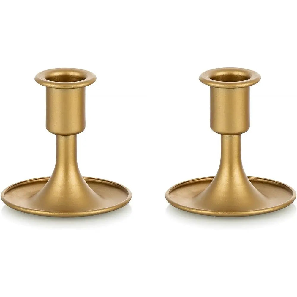Set of 2 Gold Taper Candle Holders, 3.3 In High B 3.2 Wide.....