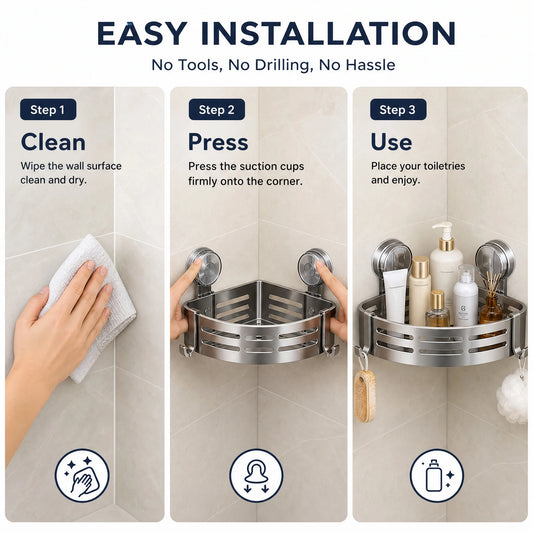 Shower Wall Basket, Suction Mount No Drilling, Aluminum, Towel Bar.....