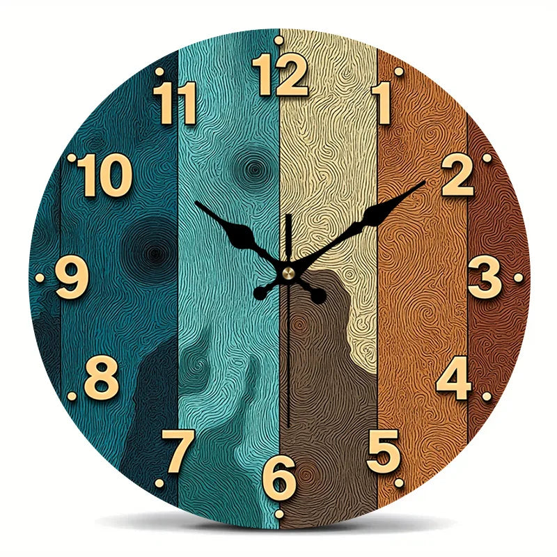 2D Flat. Wood Grain Theme Wall Clock 20.32/25.4/30.48/35.56 cm, AA Battery Not Included...