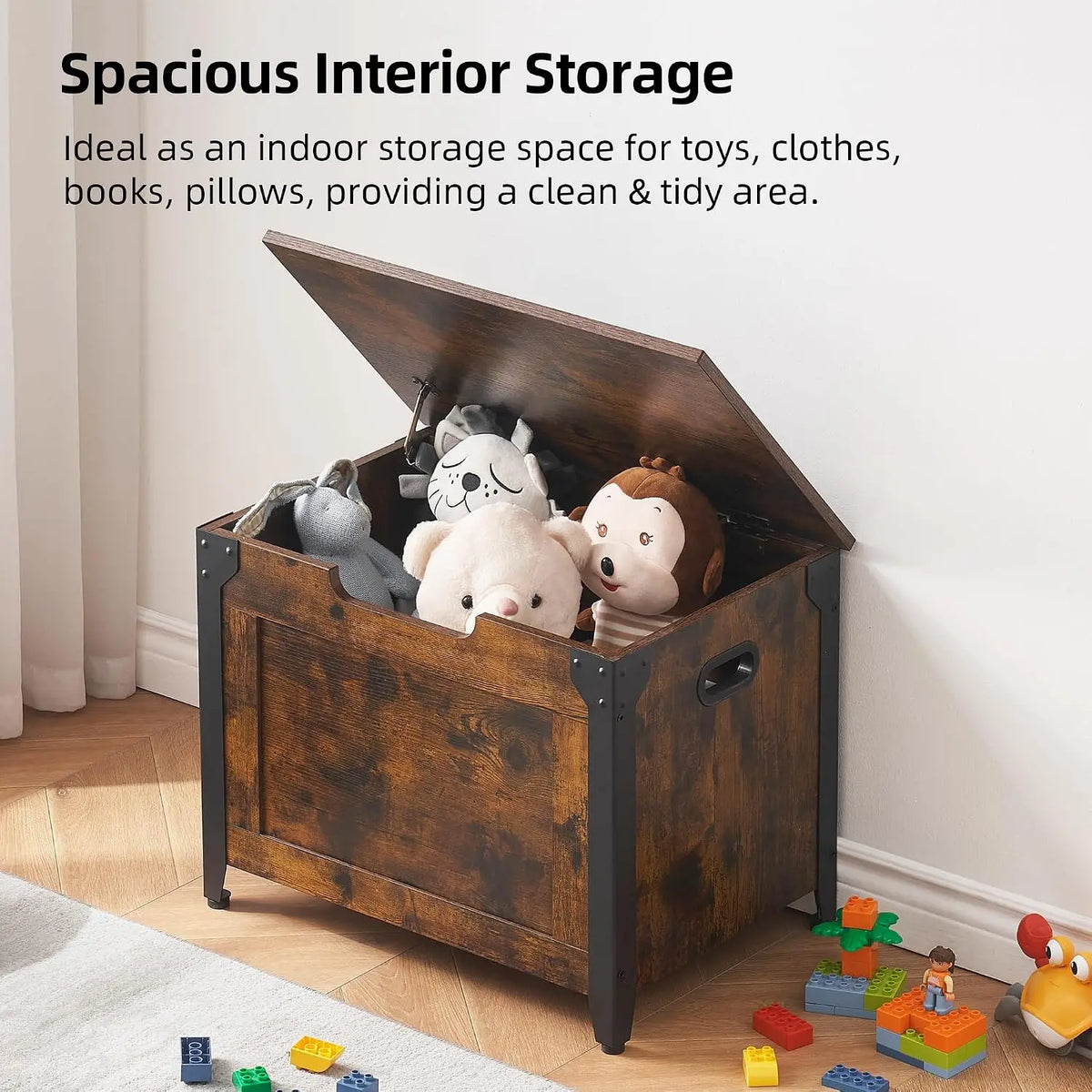 Wooden Storage Trunk with Metal Frame 300lb Weight Capacity